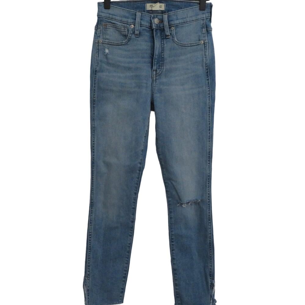 Madewell Womens Sz 24 Blue Denim 10" High-Rise Skinny Crop Jeans Frayed Hem